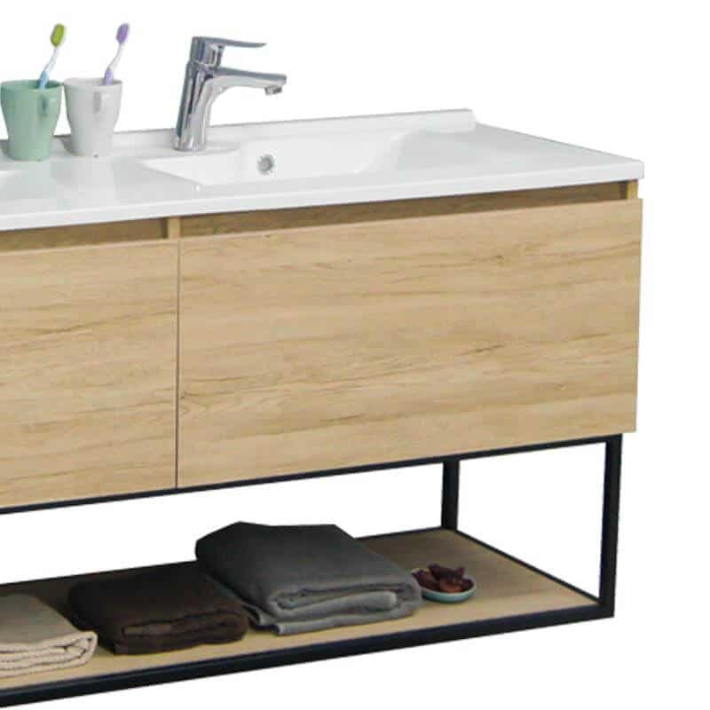 Cajones amplios y lavabos del mueble Serie Siena, diseño moderno color haya