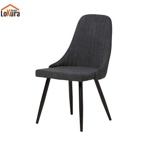 Sillas de comedor tela gris oscuro con respaldo alto y patas negras resistentes