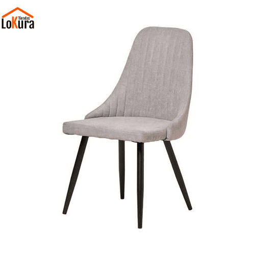Sillas de comedor tela en gris claro con respaldo alto y patas negras