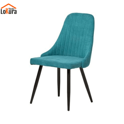 Sillas de comedor tela en color turquesa, con diseño contemporáneo y respaldo alto