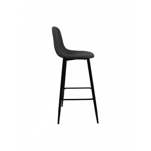 Taburete con patas metálicas negras y tapizado gris, perfecto para bares y comedores modernos.