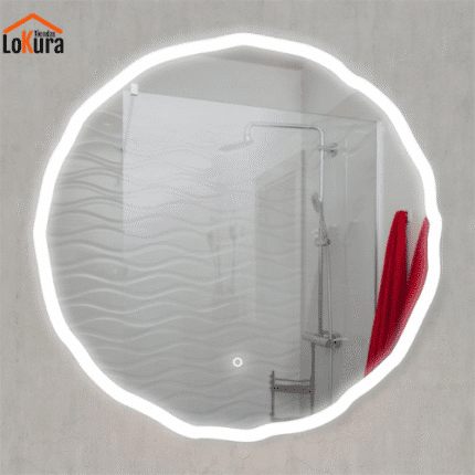 espejo con luz led touch para baño modelo Cancún, redondo de 60 cm con botón táctil en cristal