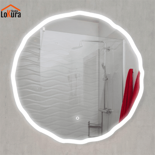 espejo con luz led touch para baño modelo Cancún, redondo de 60 cm con botón táctil en cristal