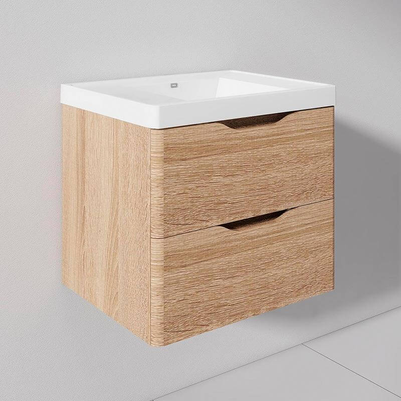 Mueble de baño compacto en haya, 60x42x53 cm, ideal para baños pequeños y organización eficiente