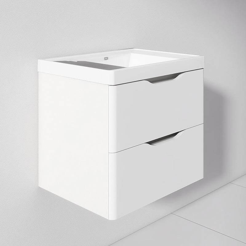 Gabinete de baño suspendido en blanco, 60x42x53 cm, diseño moderno con lavamanos de resina y gran capacidad