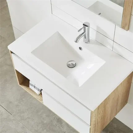 Lavabo cerámico integrado en el mueble de baño suspendido Serie Ceres