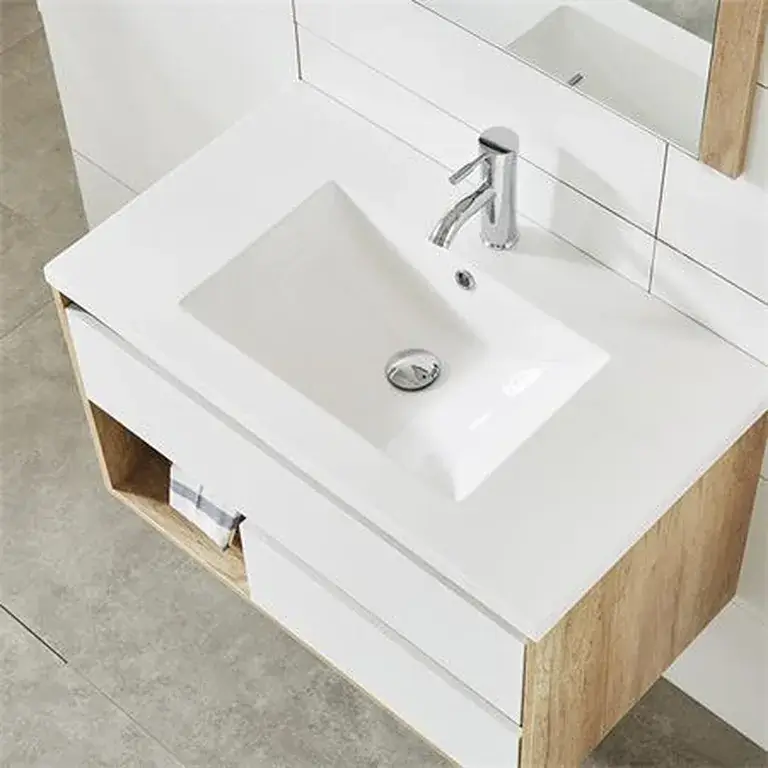 Lavabo cerámico integrado en el mueble de baño suspendido Serie Ceres