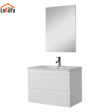 Mueble de baño blanco suspendido con lavabo cerámico y cajones amplios - Serie Perugia