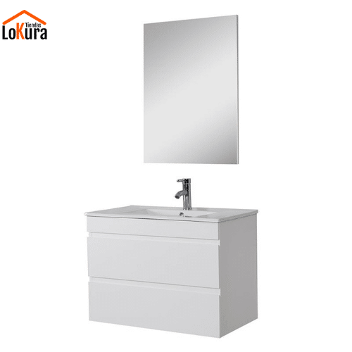 Mueble de baño blanco suspendido con lavabo cerámico y cajones amplios - Serie Perugia