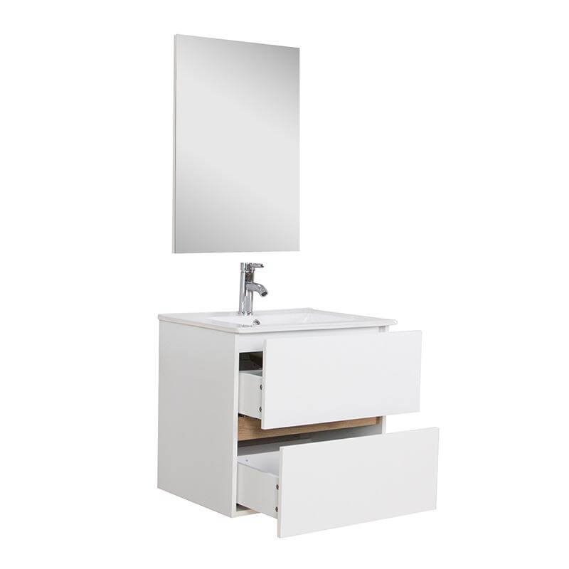 muebles de baño modernos suspendidos en color blanco con lavamanos cerámico y dos cajones amplios