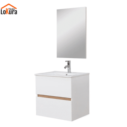 muebles de baño modernos suspendidos medidas 60x46x52 cm, en color blanco con lavamanos cerámico y cajones amplios