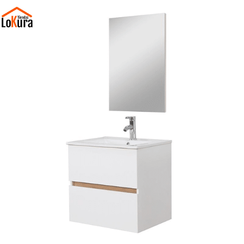 muebles de baño modernos suspendidos medidas 60x46x52 cm, en color blanco con lavamanos cerámico y cajones amplios