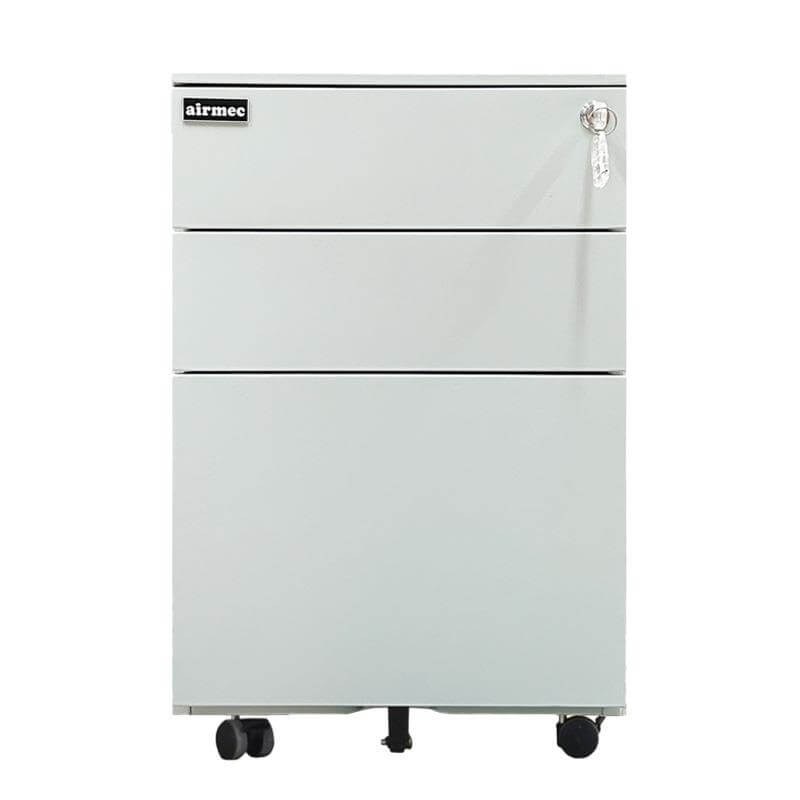 cajonera oficina con ruedas en color blanco con cerradura en la gavetas