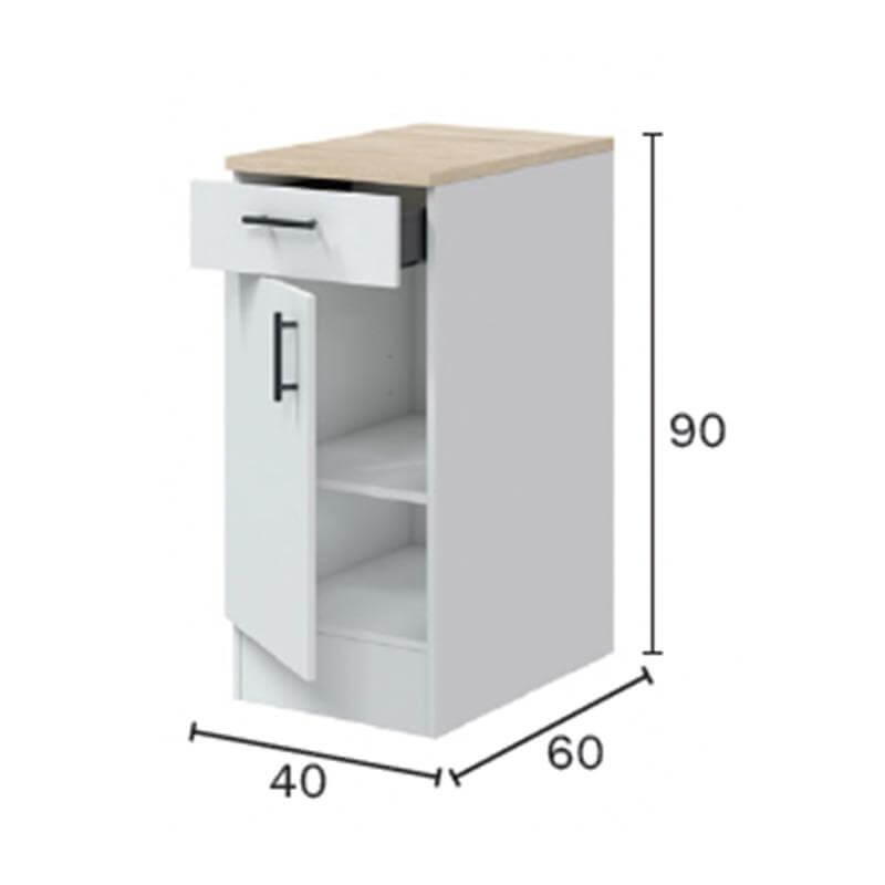 Mueble bajo con cajón y puerta, ideal para almacenamiento en la Cocina Integral Moderna en L