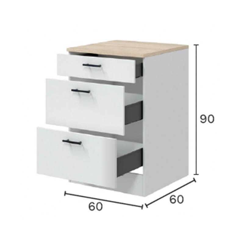 Mueble bajo de cocina con 3 cajones - Kit modular Kira 240 cm, ideal para almacenamiento de utensilios