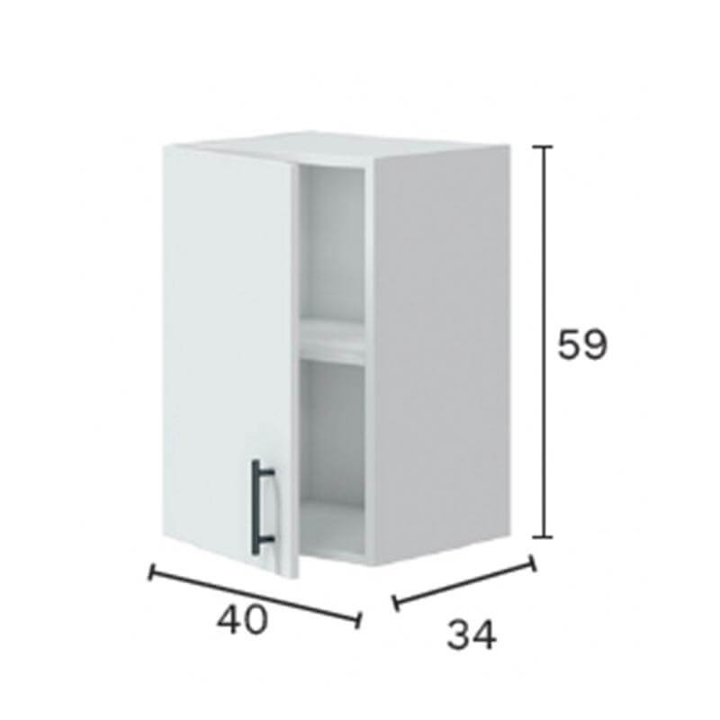 Mueble colgar de 40 cm con 1 puerta - Kit de cocina prefabricado Kira 240 cm, color blanco