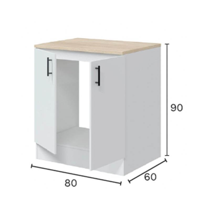 Mueble bajo fregadero con 2 puertas - Cocina modular Kira 240 cm, diseño funcional en color blanco
