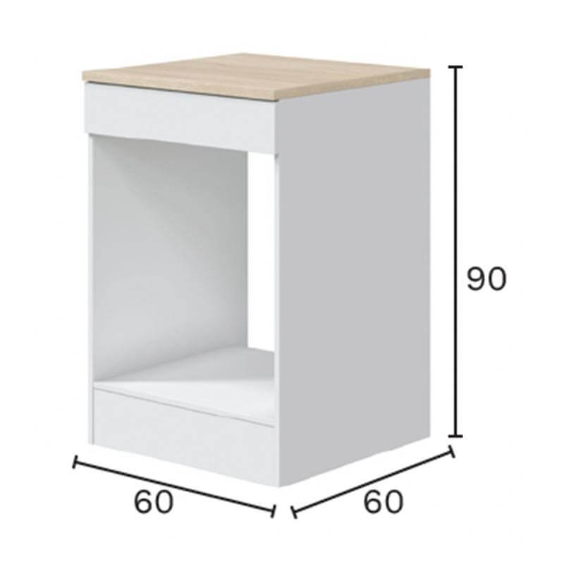 Mueble bajo para horno, adaptable a distintos modelos en las cocinas blancas modernas en forma de l
