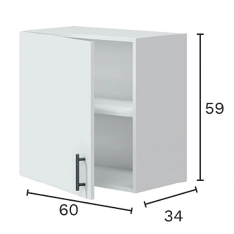Mueble colgante de 60 cm con 1 puerta, almacenamiento vertical en la Cocina Blanca Moderna en L
