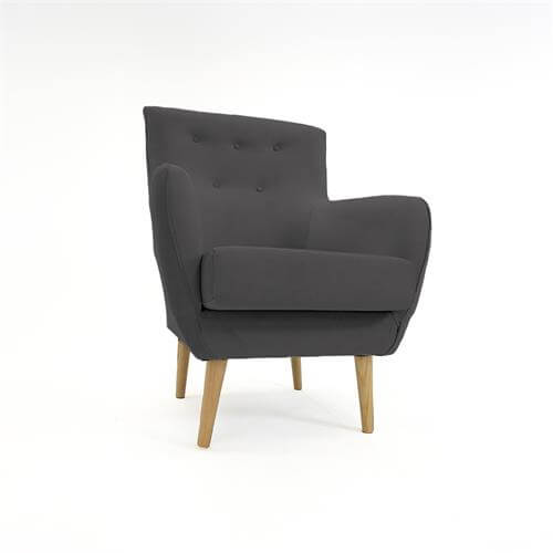 Butaca capitoné Lora en gris oscuro perfecta para salones modernos y clásicos