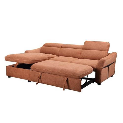 Chaise longue convertible cama THALIA con cabezales reclinables y arcón color caramelo