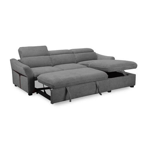 Chaise longue convertible cama antracita en posición extendida, ideal para invitados