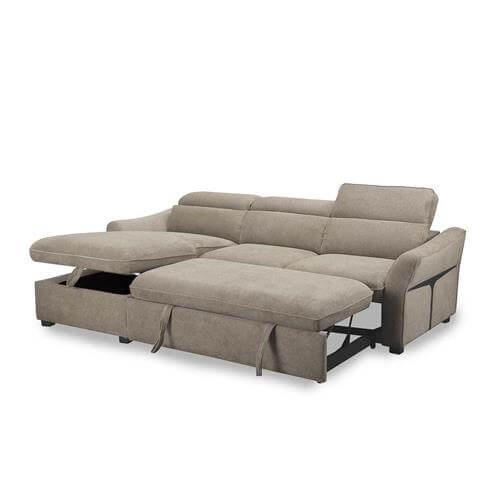 Chaise longue convertible cama marrón con cama extraíble y cabezales reclinables, medidas 246x173 cm