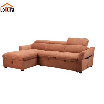 Chaise longue convertible cama de 246x173x78/94 cm con arco almacenamiento color caramelo