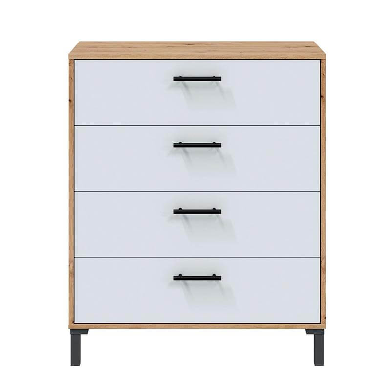 Cajonera de madera 4 cajones en roble Nodi y Blanco Artik, diseño moderno