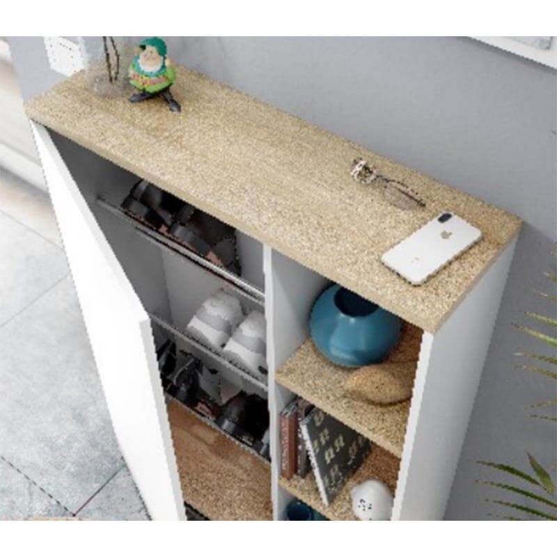 Recibidor moderno con zapatero y espejo, diseño compacto y funcional para organizar tu hogar