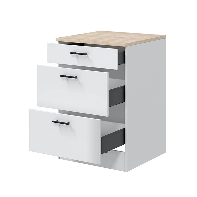 Mueble bajo de 60 cm con 3 cajones para almacenamiento en lavaderos y cocinas