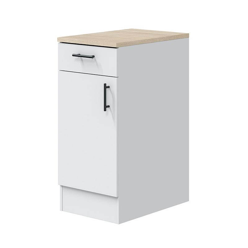Mueble bajo de 40 cm con 1 cajón y 1 puerta, ideal para productos de limpieza o utensilios