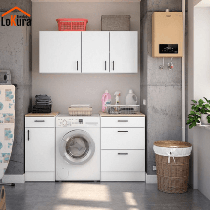 Muebles de lavadero en kit de 160 cm con amplio almacenamiento y diseño moderno en color blanco