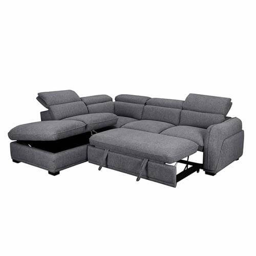 Sofá cama esquinero VENICE gris con diseño moderno y amplio espacio de descanso