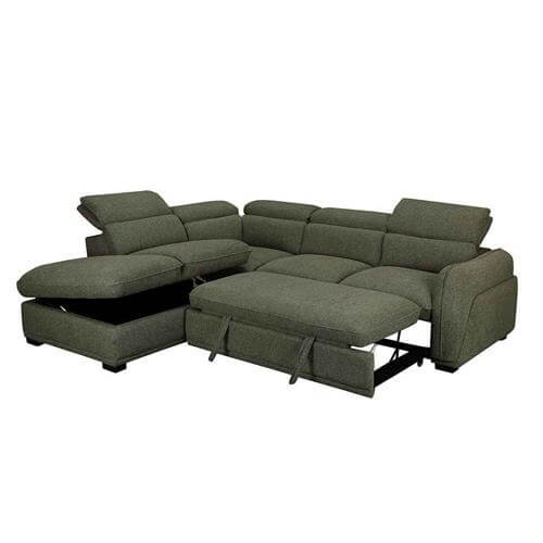 Sofá rinconero VENICE verde convertido en cama, ideal para invitados