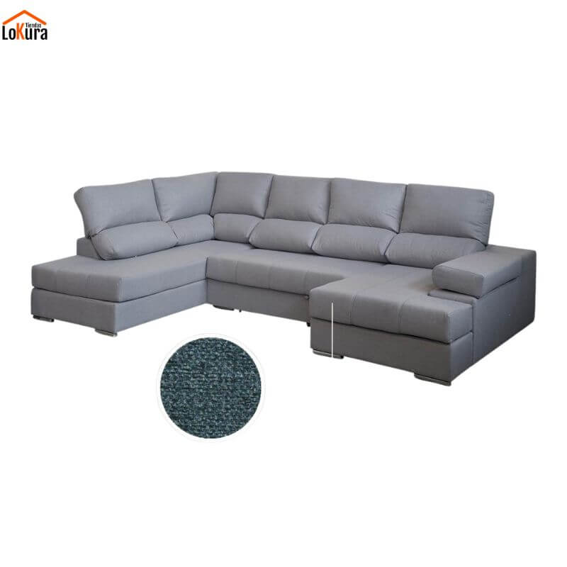 sofás rinconeras modernas Italia azul con chaise longue y medidas de L345 x F150 / Rincón 200 x A105