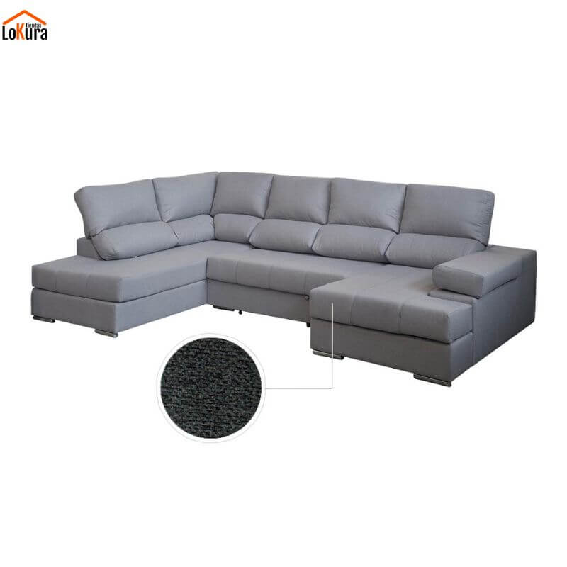 sofás rinconeras modernas Italia de 345 cm con tela antimanchas de color gris oscuro