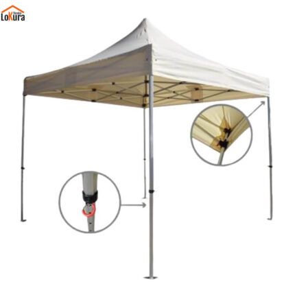 Carpa plegable para eventos 3x3 montada con estructura metálica y lona impermeable en uso exterior