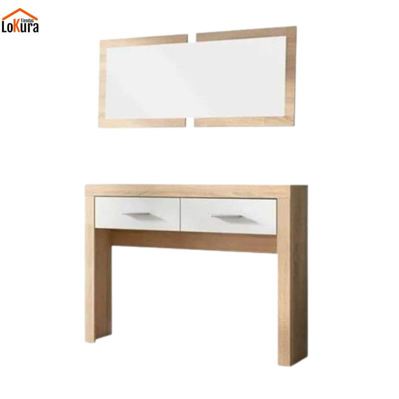 Mueble con espejo para entrada LARA en acabado cambrian-blanco, con dos cajones blancos
