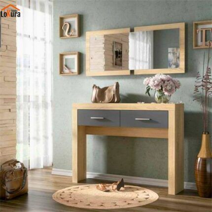 Mueble con espejo para entrada LARA en color cambrian-grafito con 2 cajones vista frontal