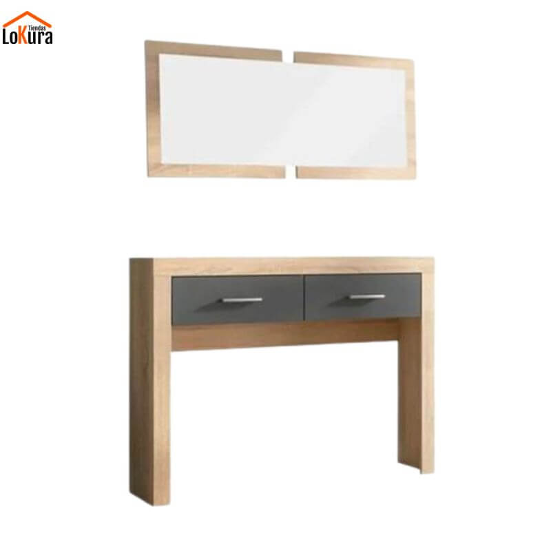 Mueble con espejo para entrada LARA en color cambrian-grafito con dos cajones vista frontal