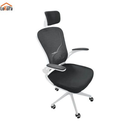 Silla escritorio con brazos y respaldo alto ergonómica en negro para oficina o teletrabajo en Canarias.