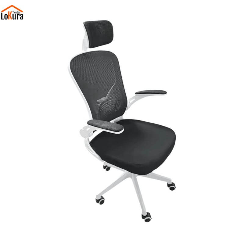 Silla escritorio con brazos y respaldo alto ergonómica en negro para oficina o teletrabajo en Canarias.