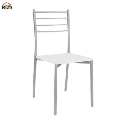 Silla metálica comedor con asiento blanco y estructura color plata