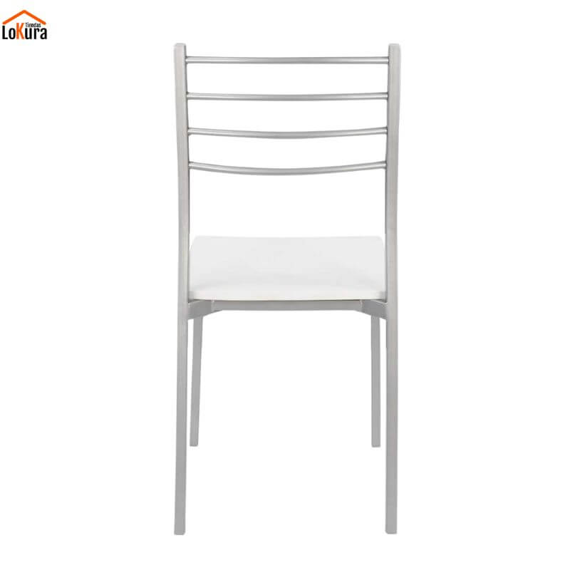 Vista trasera de silla metálica comedor con respaldo y estructura color plata