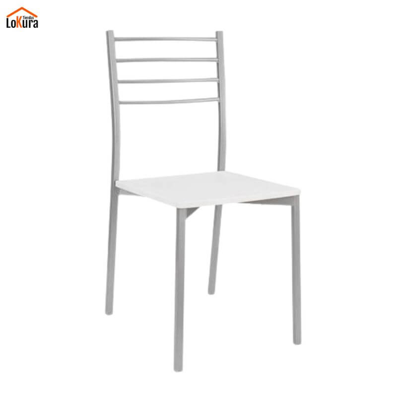 Silla metálica comedor con asiento blanco y estructura color plata