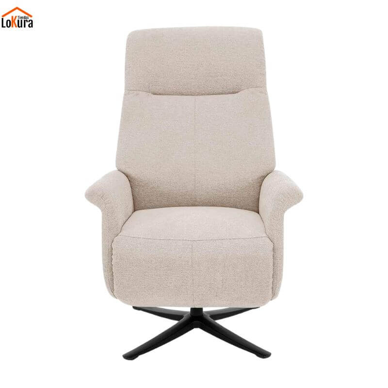 vista frontal sillón relax eléctrico 2 motores Anau beige con diseño ergonómico y base giratoria
