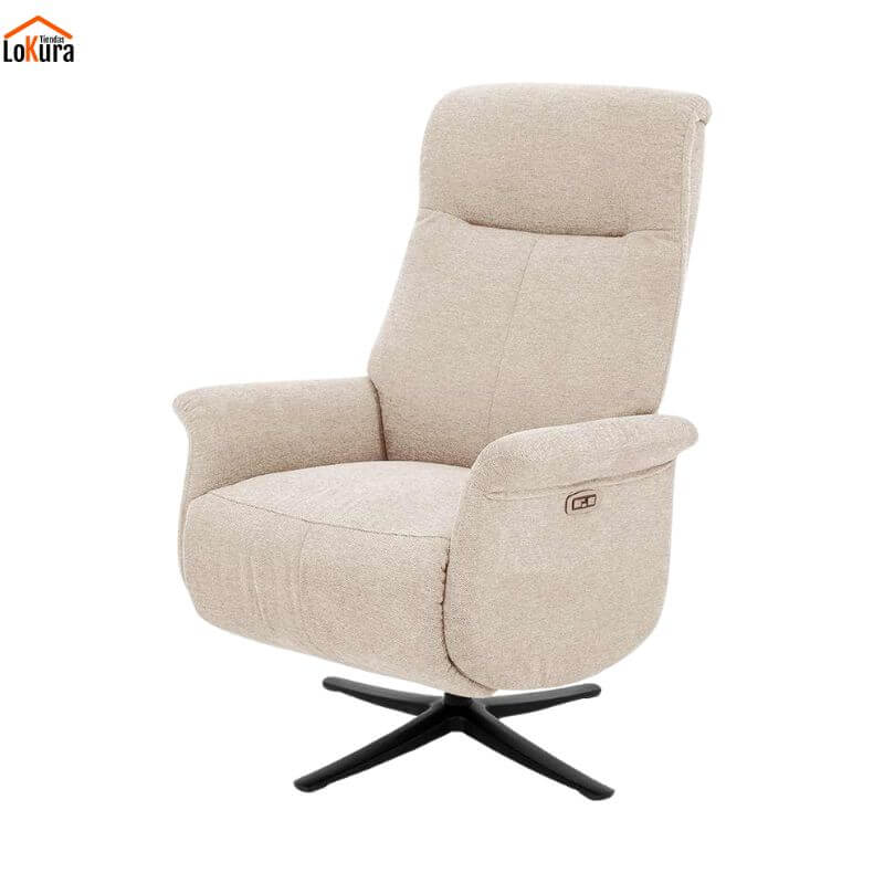sillón relax eléctrico 2 motores Anau beige con base giratoria y tapizado en tela Storm