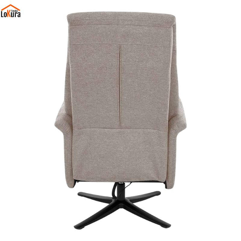 vista trasera sillón relax eléctrico 2 motores Anau beige con base metálica giratoria y acabado en tela Storm