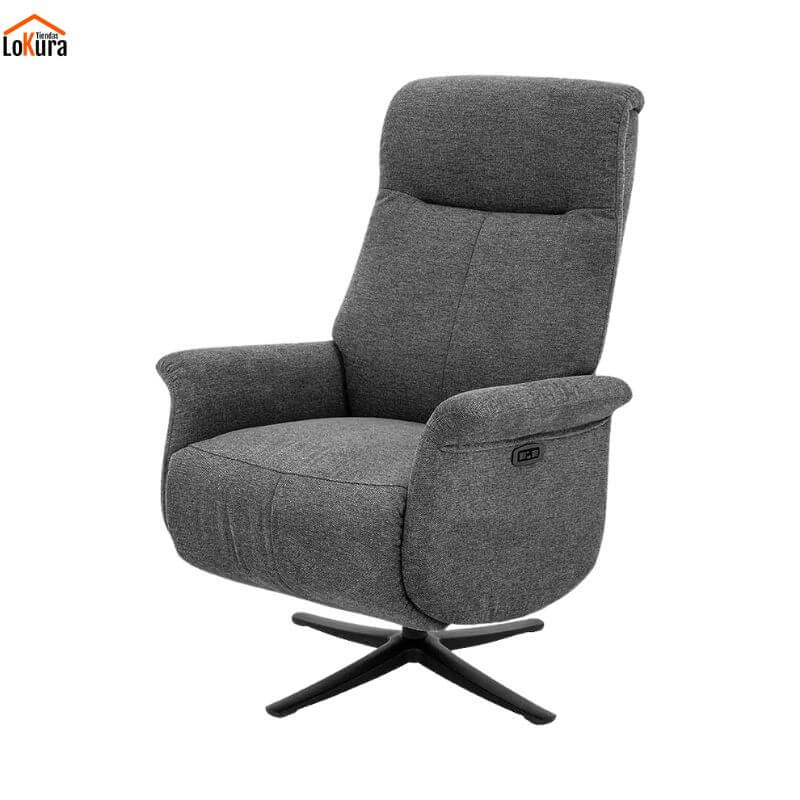 sillón relax eléctrico 2 motores Anau gris oscuro con apertura independiente y cabezal ajustable